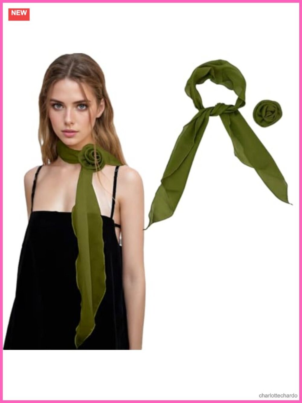 Chiffon Long Neck Scarf with Removable Flower